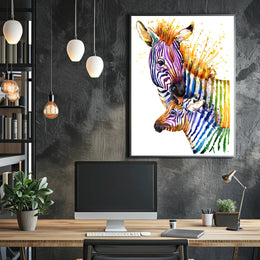 Vibrant Zebra Watercolor Art Print - Abstract or Artistic Poster PosterGoat