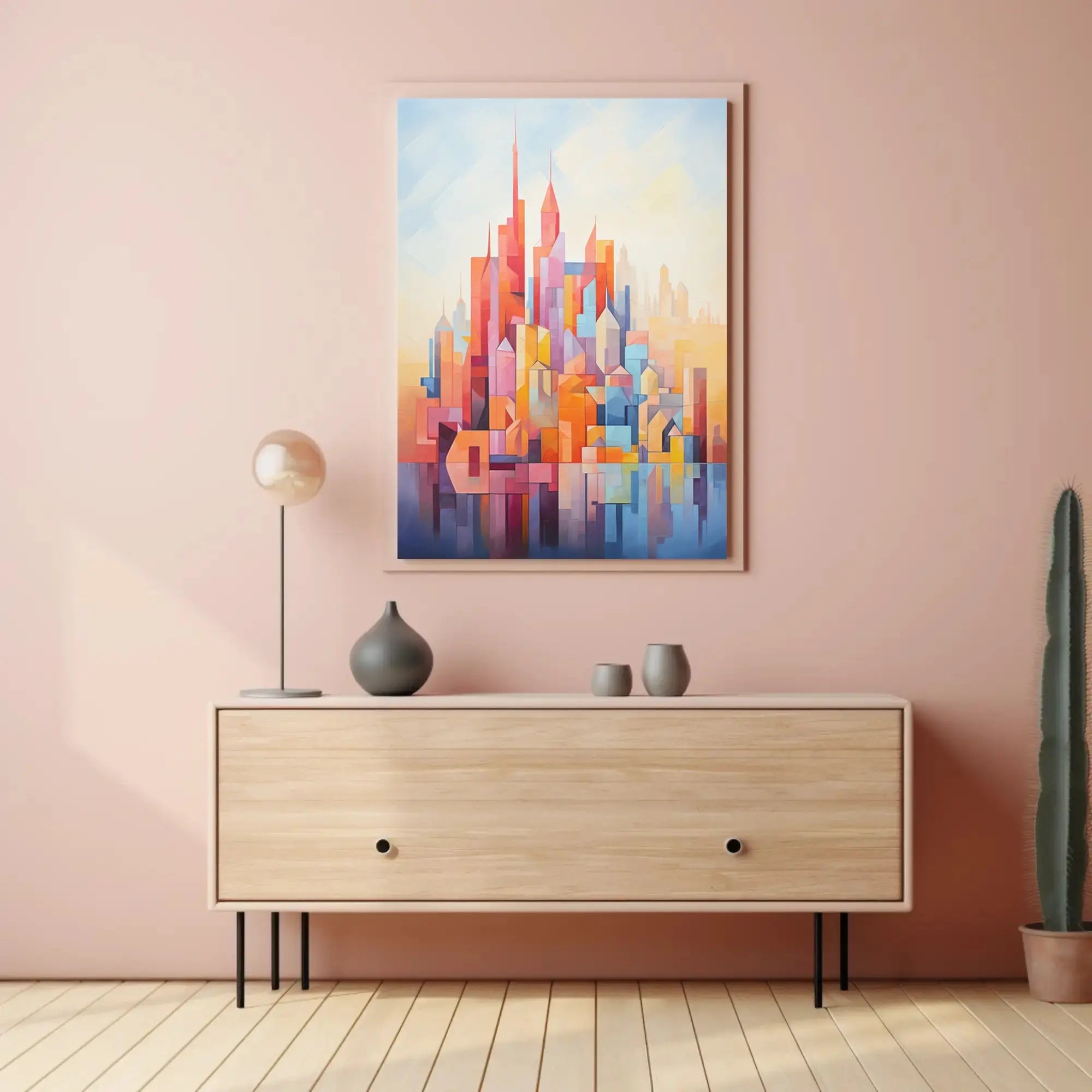 Vibrant geometric cityscape design abstract artistic poster PosterGoat