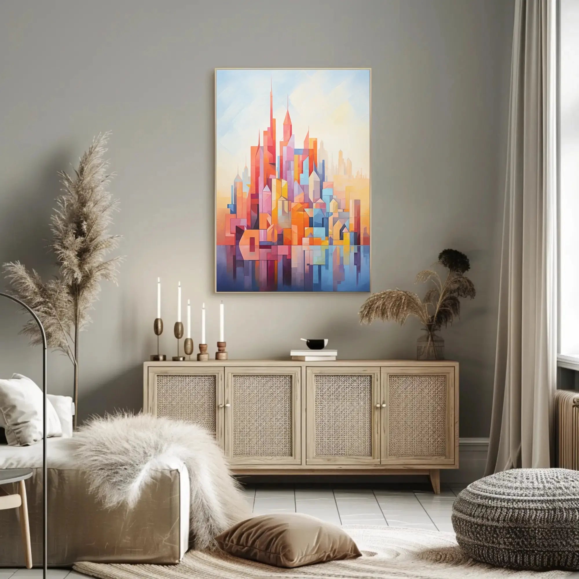 Vibrant geometric cityscape design abstract artistic poster PosterGoat