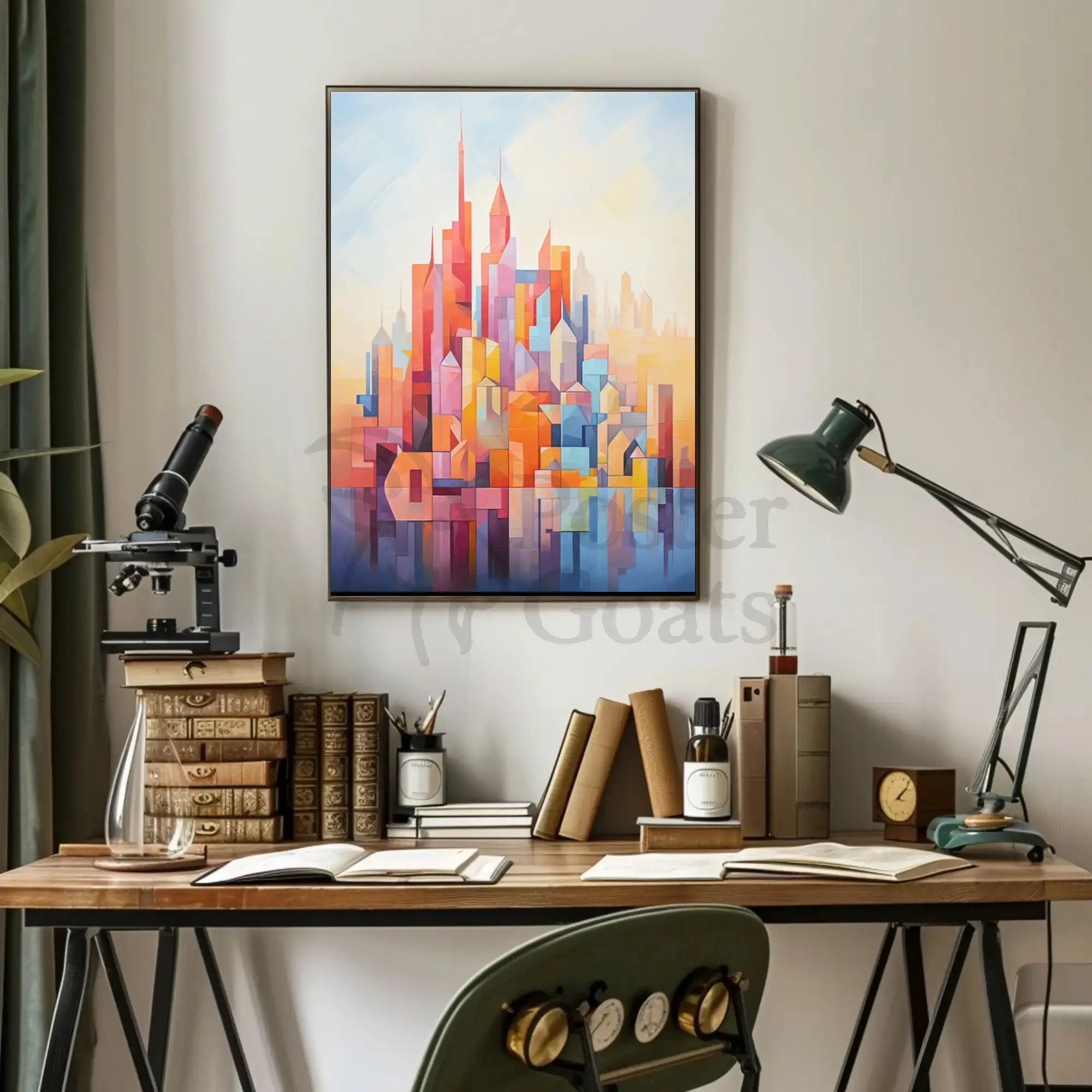 Vibrant geometric cityscape design abstract artistic poster PosterGoat