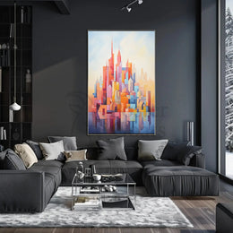 Vibrant geometric cityscape design abstract artistic poster PosterGoat