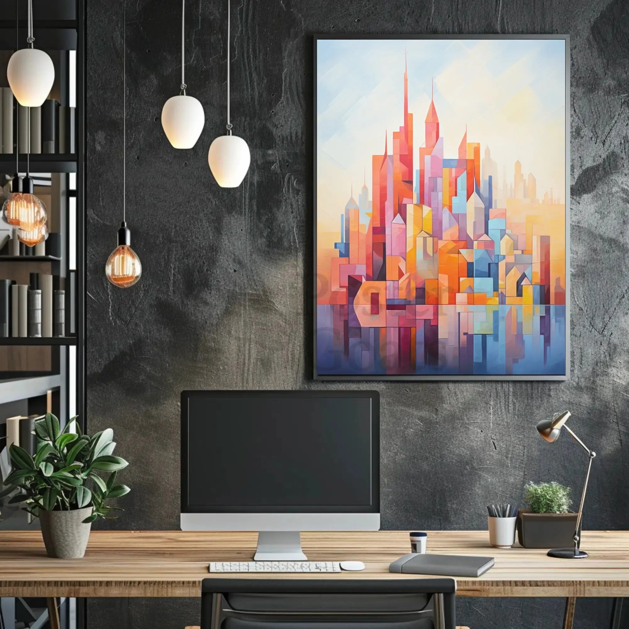 Vibrant geometric cityscape design abstract artistic poster PosterGoat