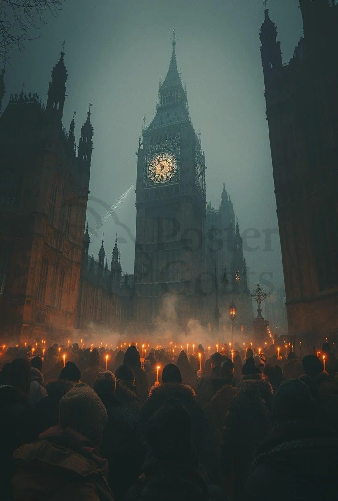 Victorian Candlelit Vigil in Gothic London Poster PosterGoat