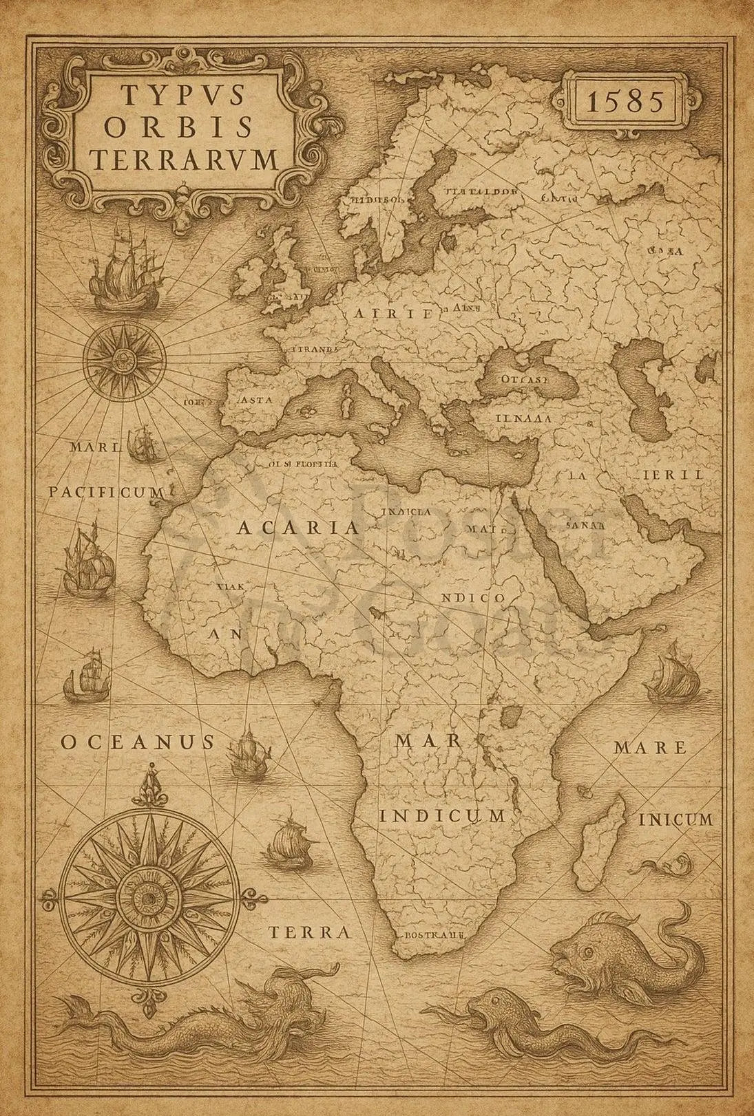 Vintage 16th Century World Map Exploration Poster PosterGoat