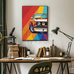 Vintage 1970s Sports Car Abstract Artistic Pop Culture Poster PosterGoat