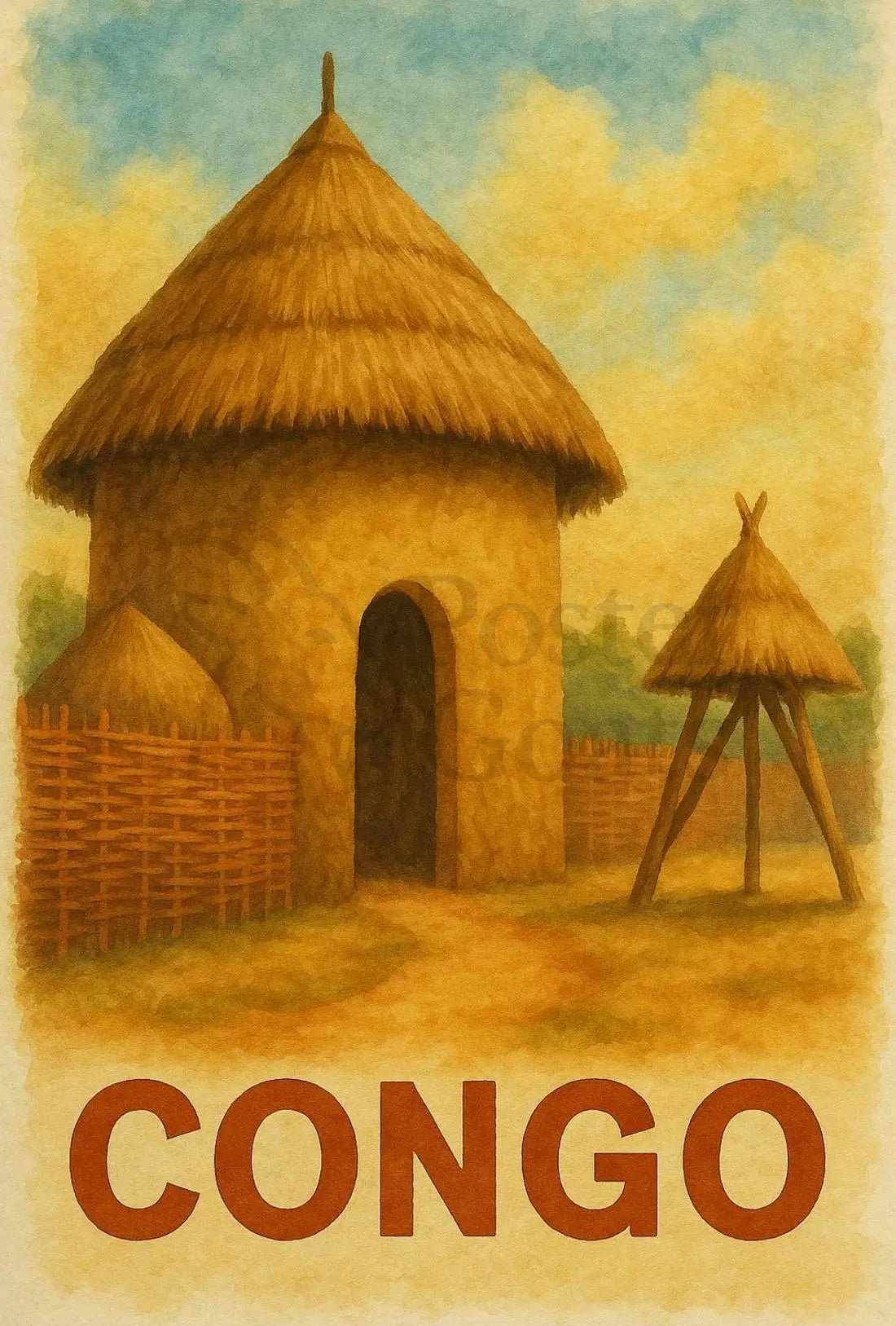 Vintage African Architecture Travel Poster PosterGoat