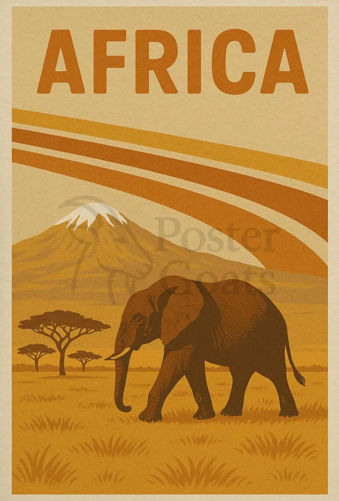 Vintage African Elephant Savanna Adventure Travel Poster PosterGoat