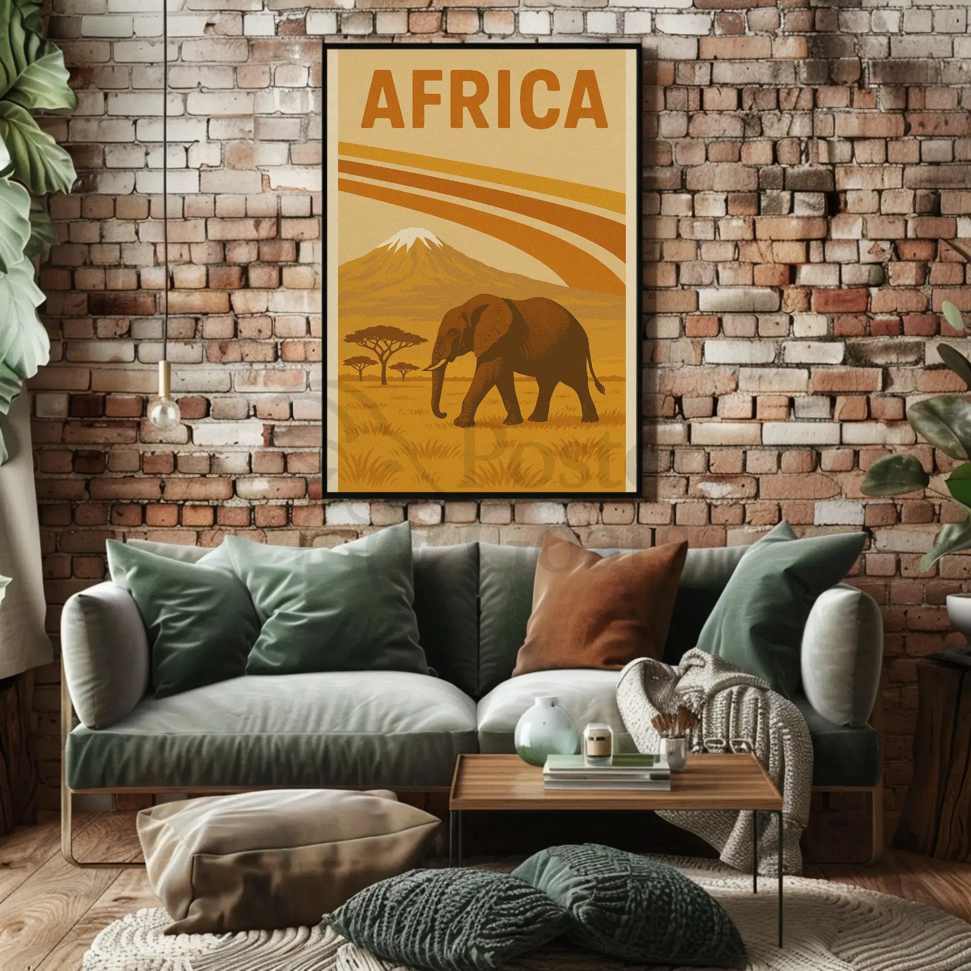 Vintage African Elephant Savanna Adventure Travel Poster PosterGoat