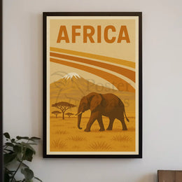 Vintage African Elephant Savanna Adventure Travel Poster PosterGoat