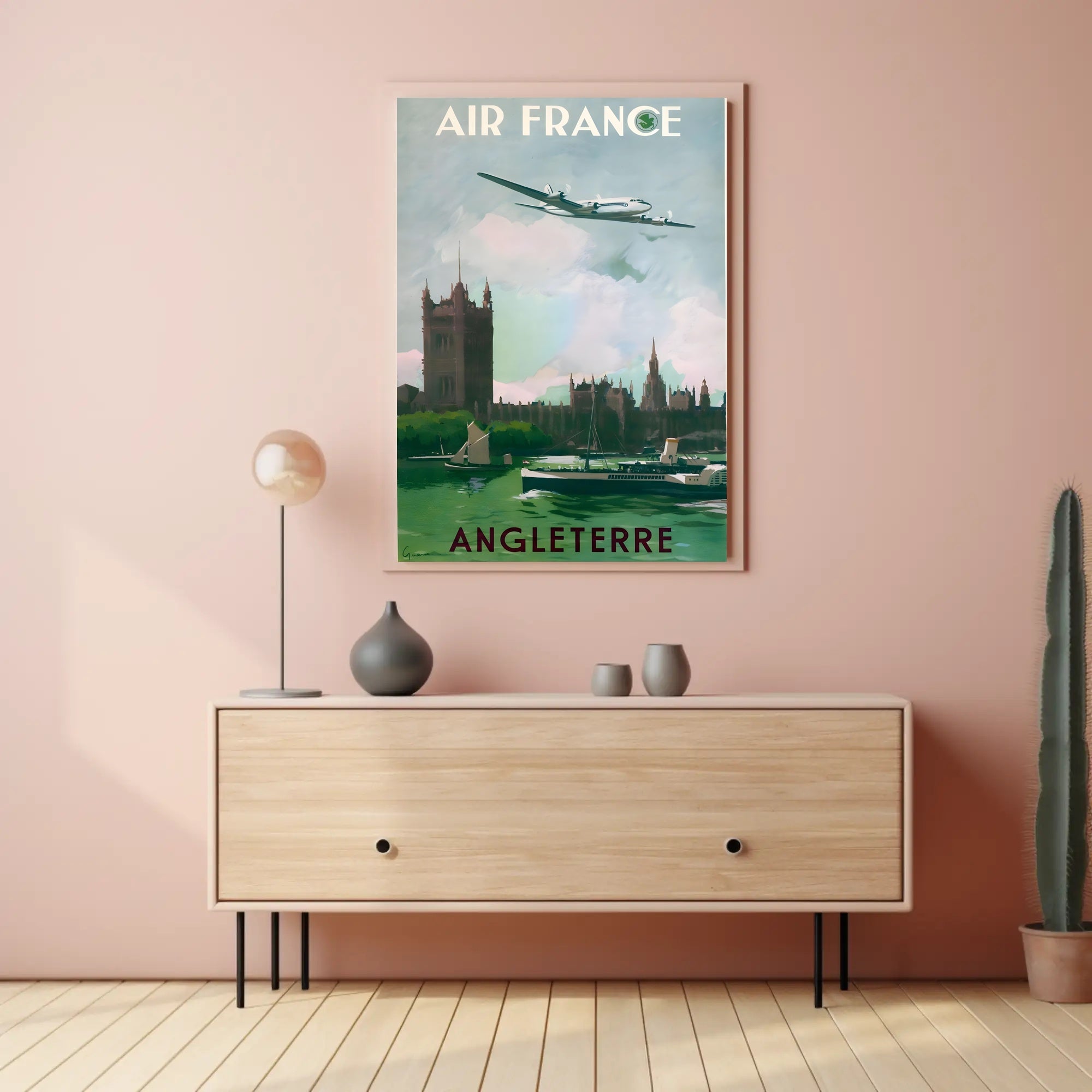 Vintage Air France Travel Poster Depicting Gothic London Landmarks PosterGoat