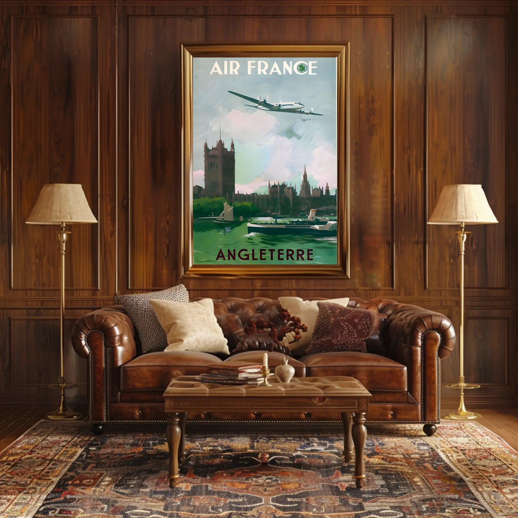 Vintage Air France Travel Poster Depicting Gothic London Landmarks PosterGoat