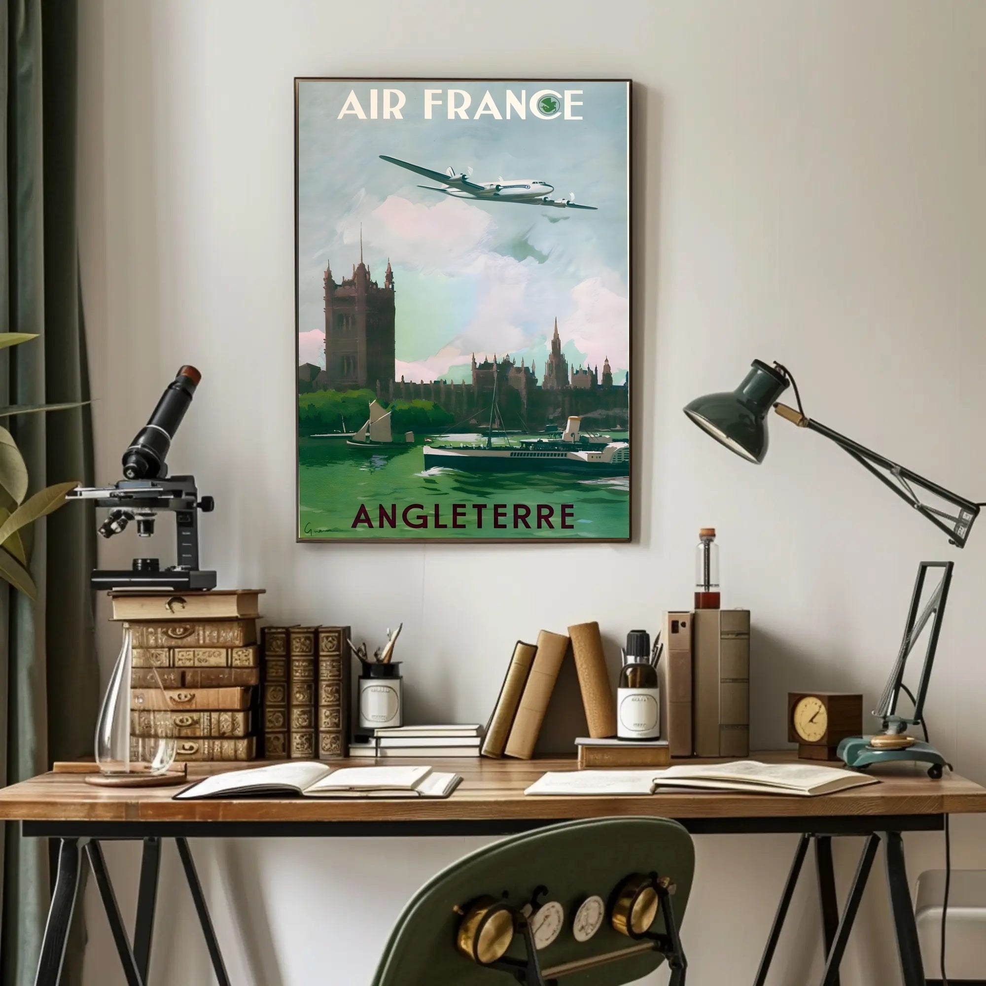 Vintage Air France Travel Poster Depicting Gothic London Landmarks PosterGoat