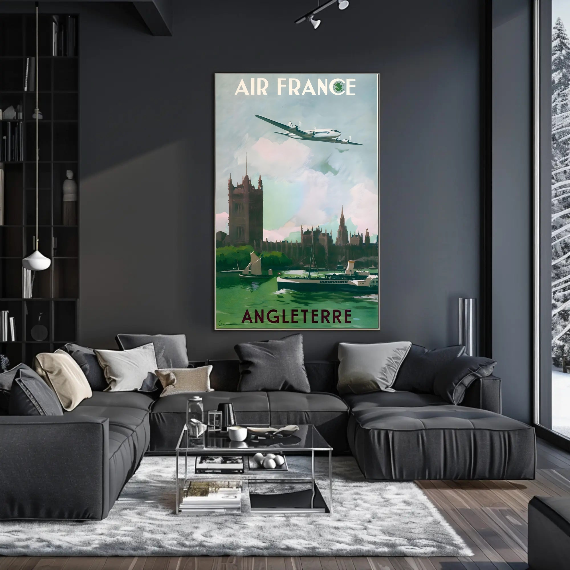Vintage Air France Travel Poster Depicting Gothic London Landmarks PosterGoat