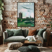 Vintage Air France Travel Poster Depicting Gothic London Landmarks PosterGoat