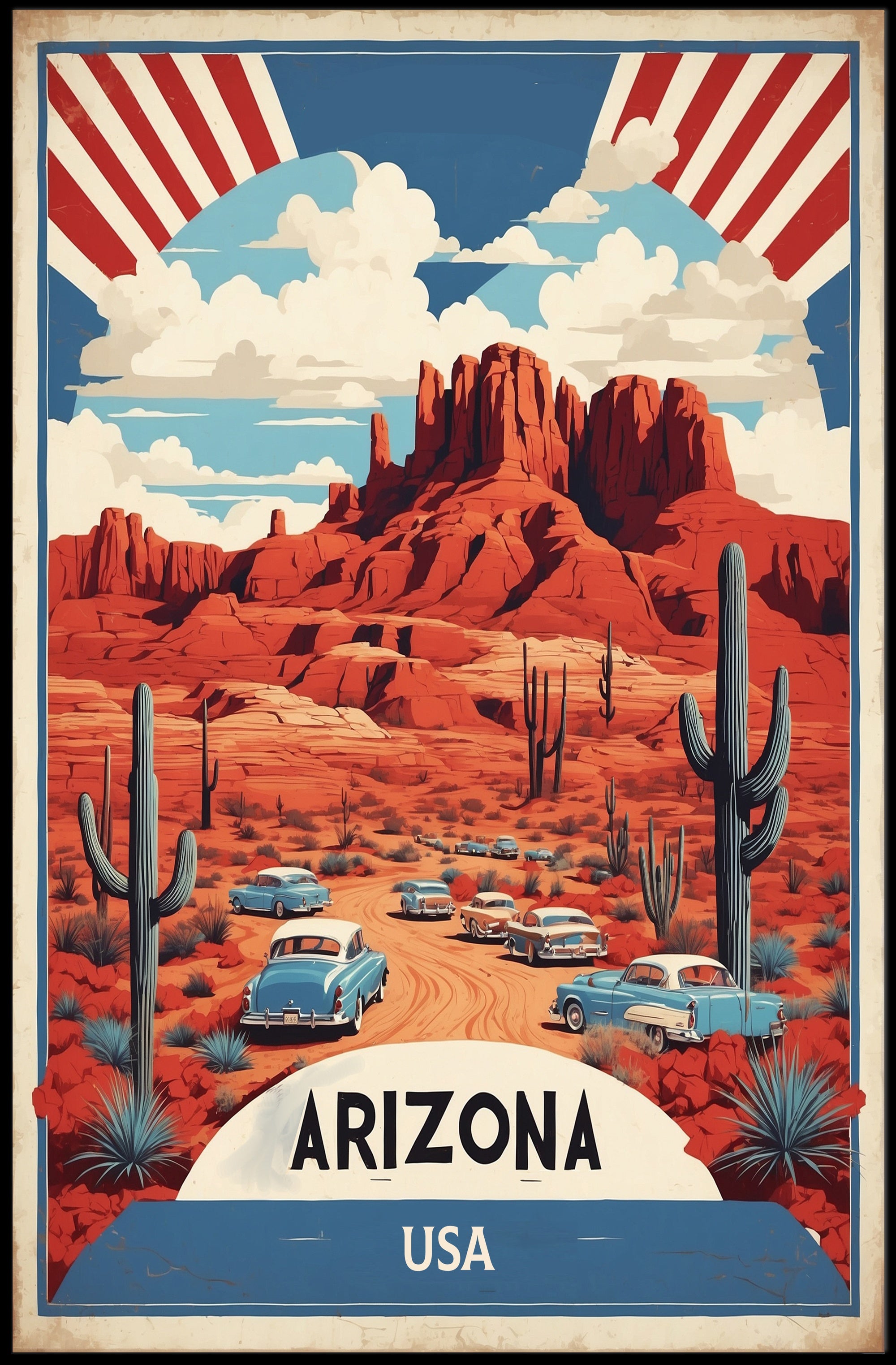 Vintage Arizona Desert Road Trip Travel Poster PosterGoat