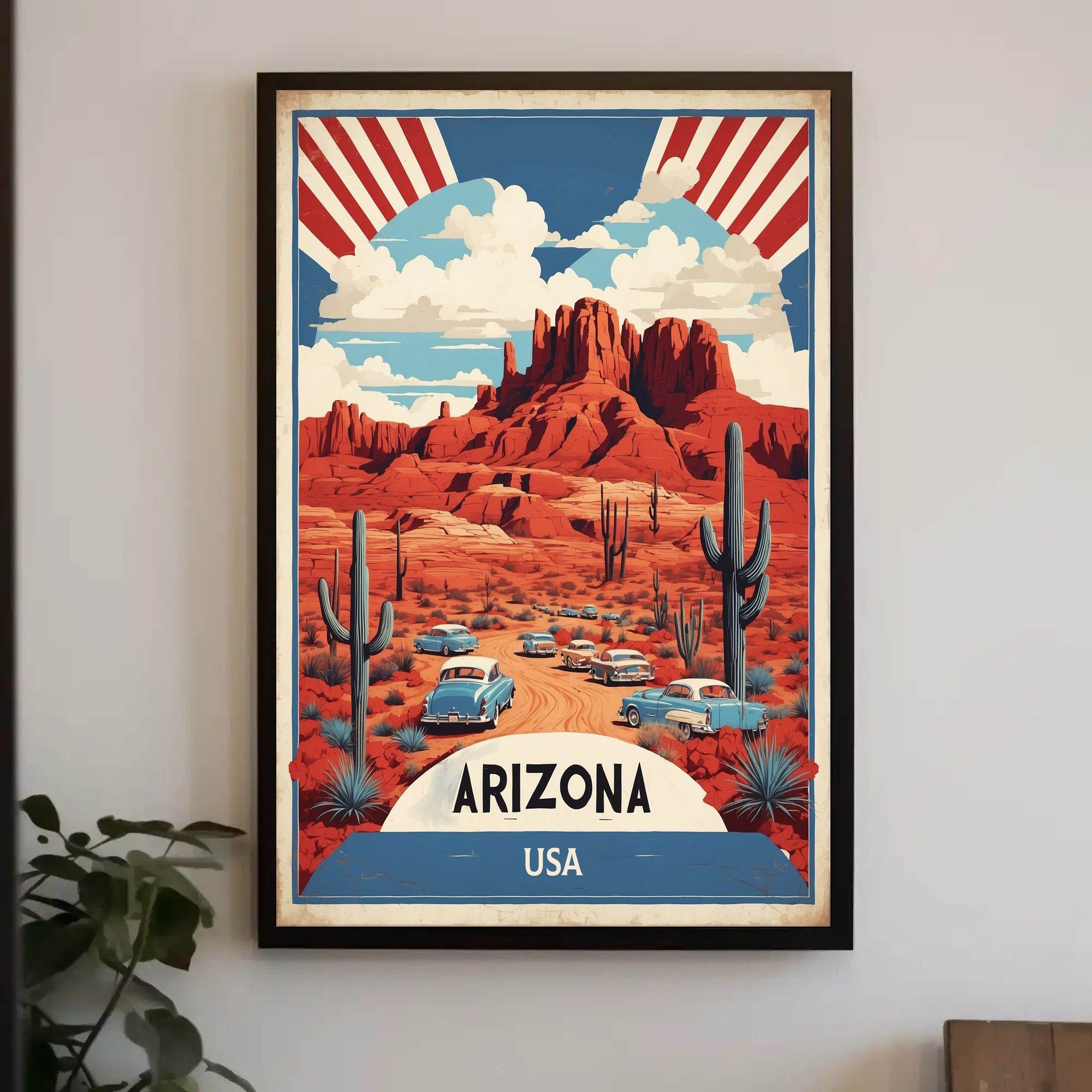Vintage Arizona Desert Road Trip Travel Poster PosterGoat