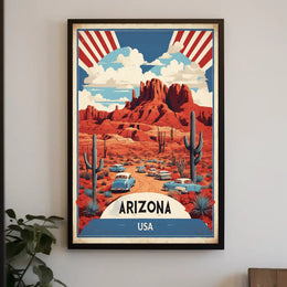 Vintage Arizona Desert Road Trip Travel Poster PosterGoat