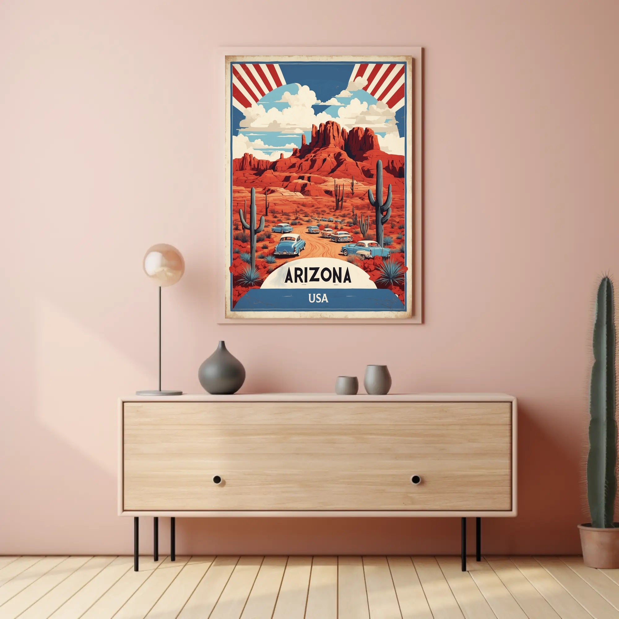 Vintage Arizona Desert Road Trip Travel Poster PosterGoat
