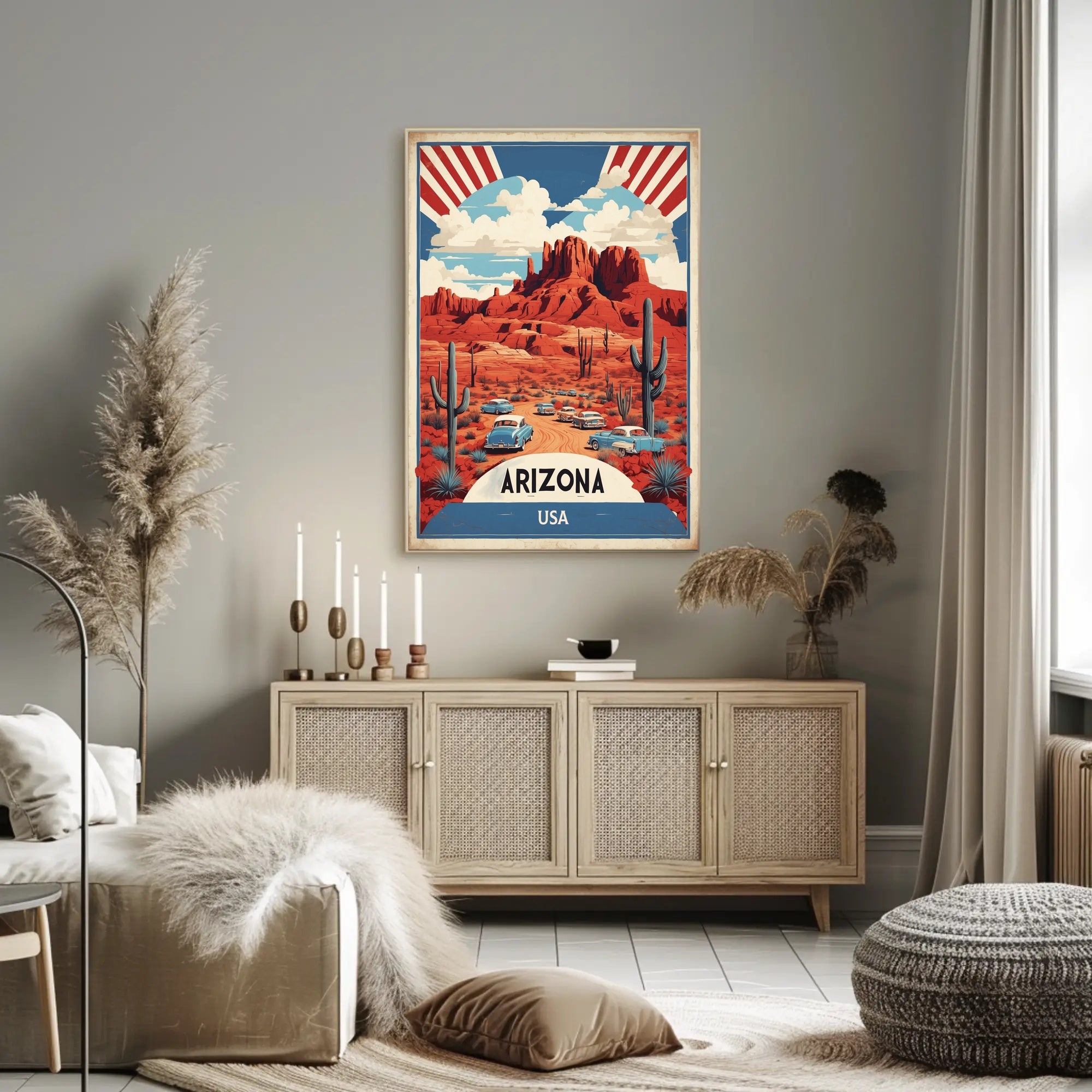 Vintage Arizona Desert Road Trip Travel Poster PosterGoat