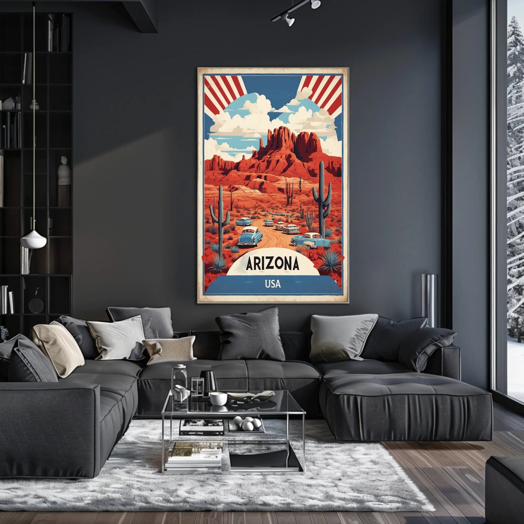 Vintage Arizona Desert Road Trip Travel Poster PosterGoat