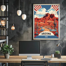 Vintage Arizona Desert Road Trip Travel Poster PosterGoat
