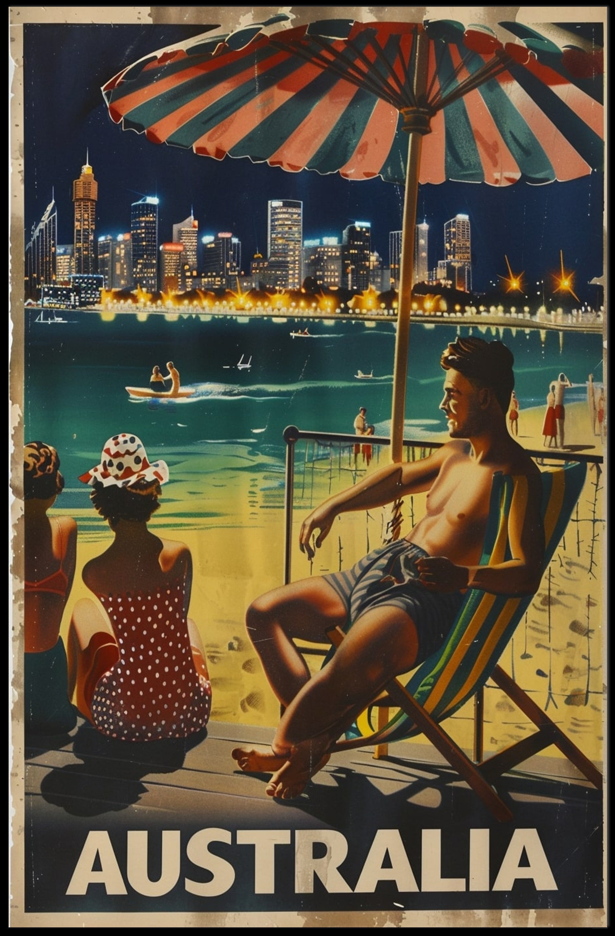 Vintage Australian Beach Scene Travel Poster PosterGoat