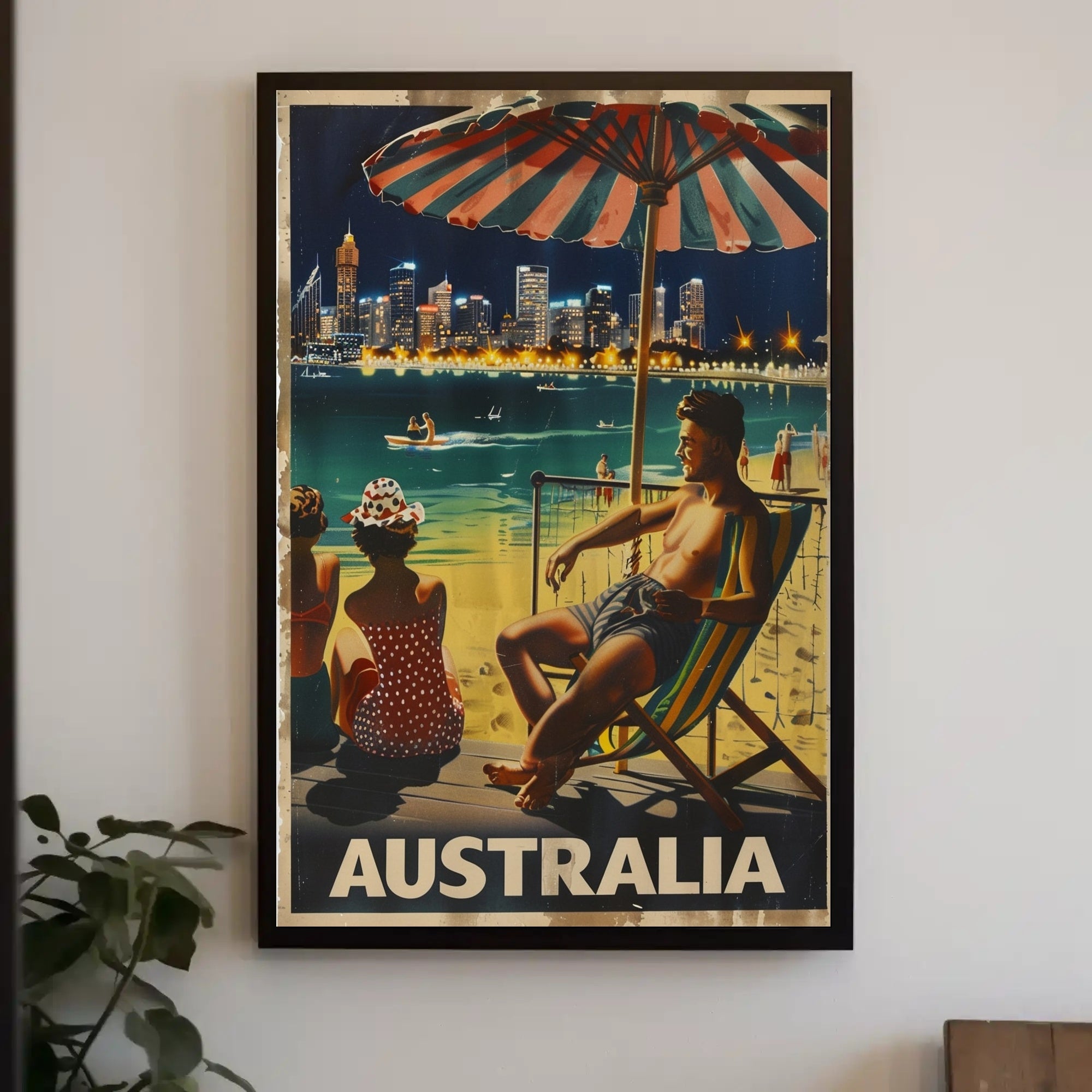 Vintage Australian Beach Scene Travel Poster PosterGoat