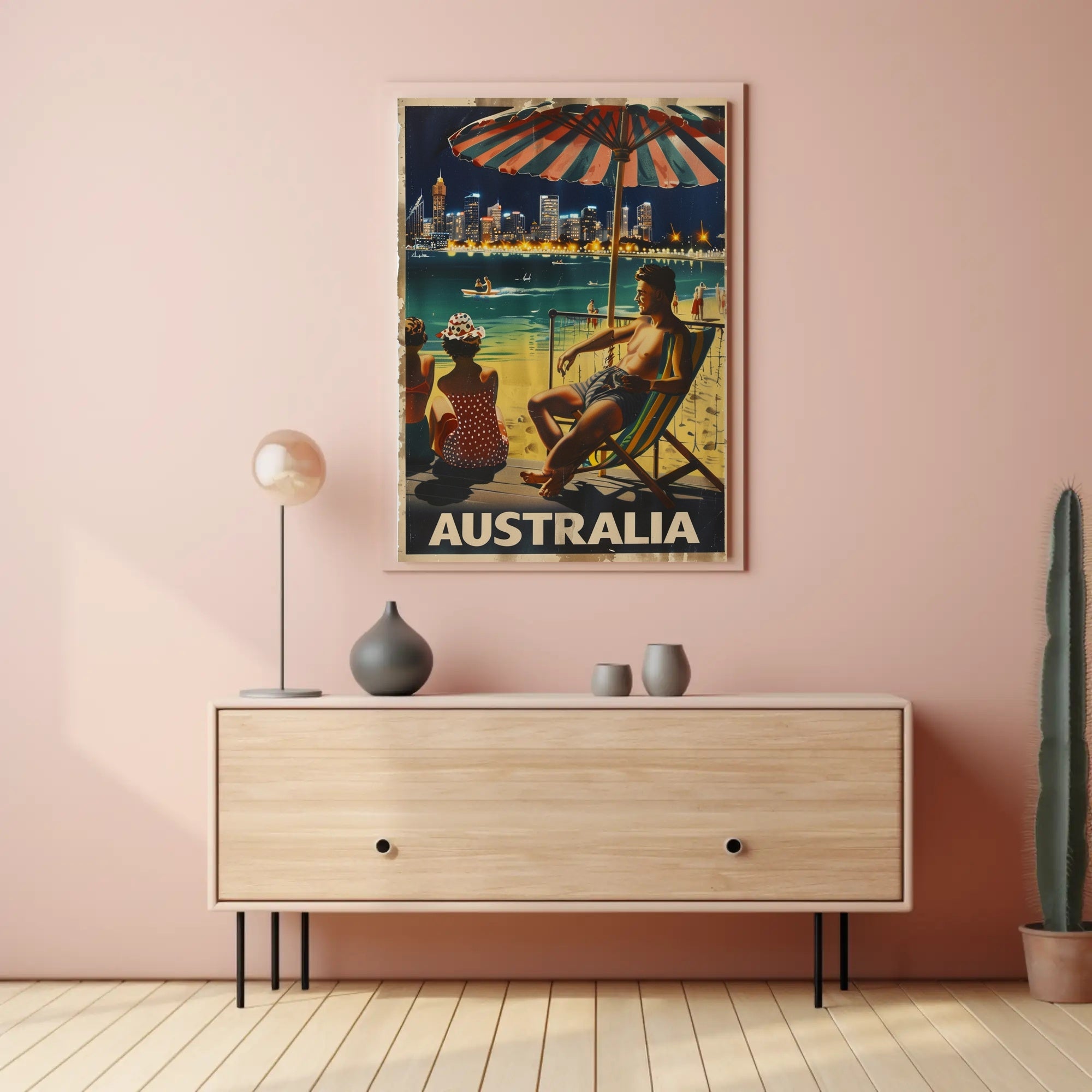 Vintage Australian Beach Scene Travel Poster PosterGoat