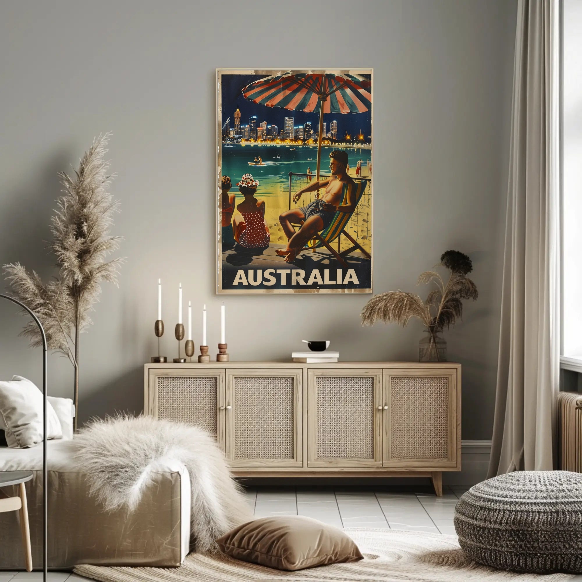 Vintage Australian Beach Scene Travel Poster PosterGoat