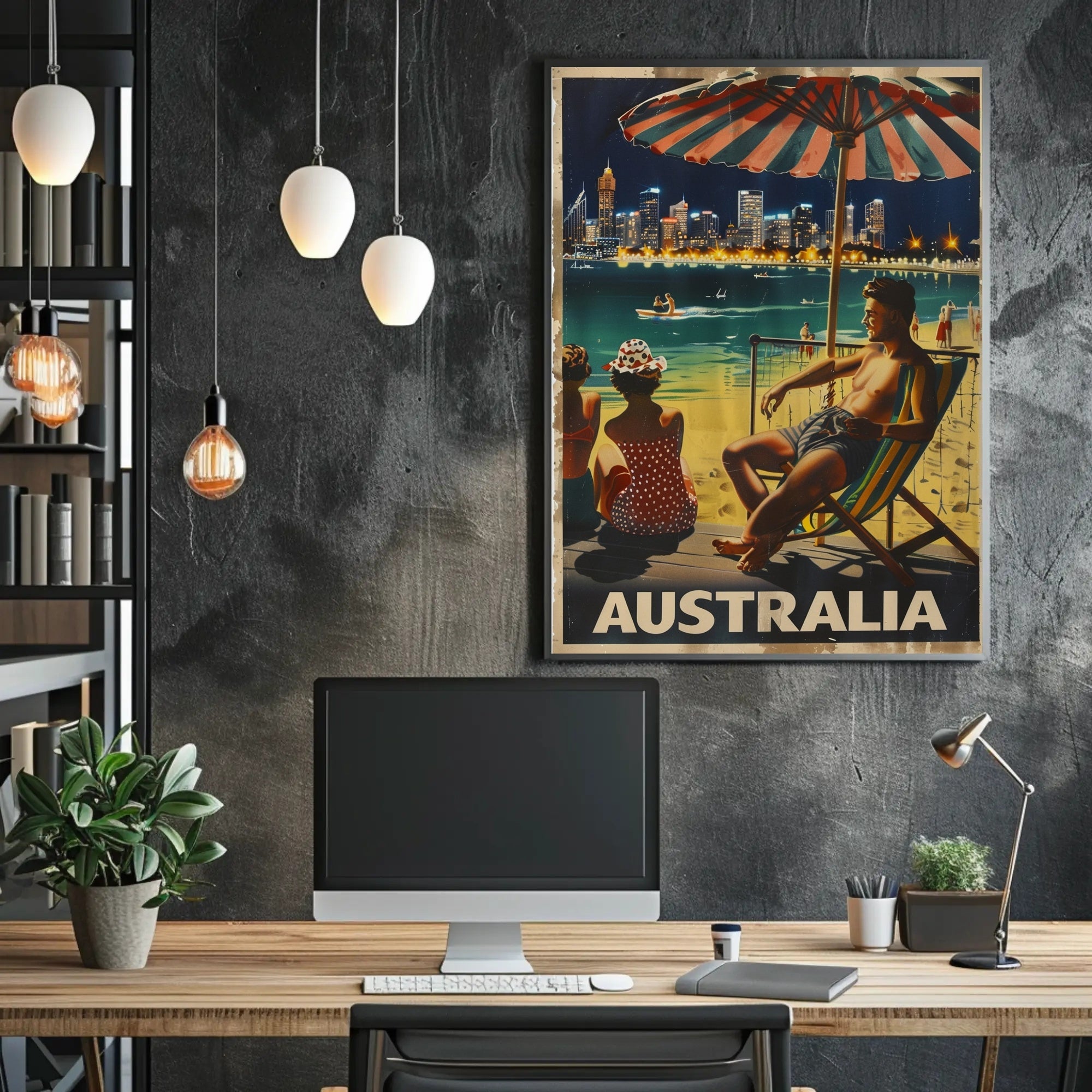Vintage Australian Beach Scene Travel Poster PosterGoat