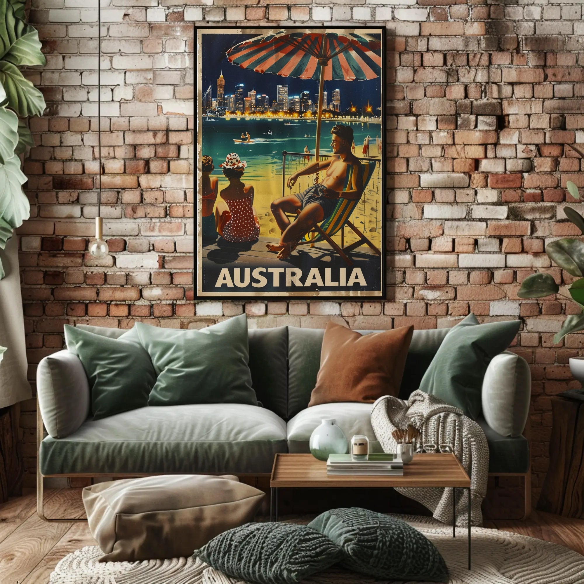 Vintage Australian Beach Scene Travel Poster PosterGoat