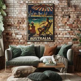 Vintage Australian Beach Scene Travel Poster PosterGoat