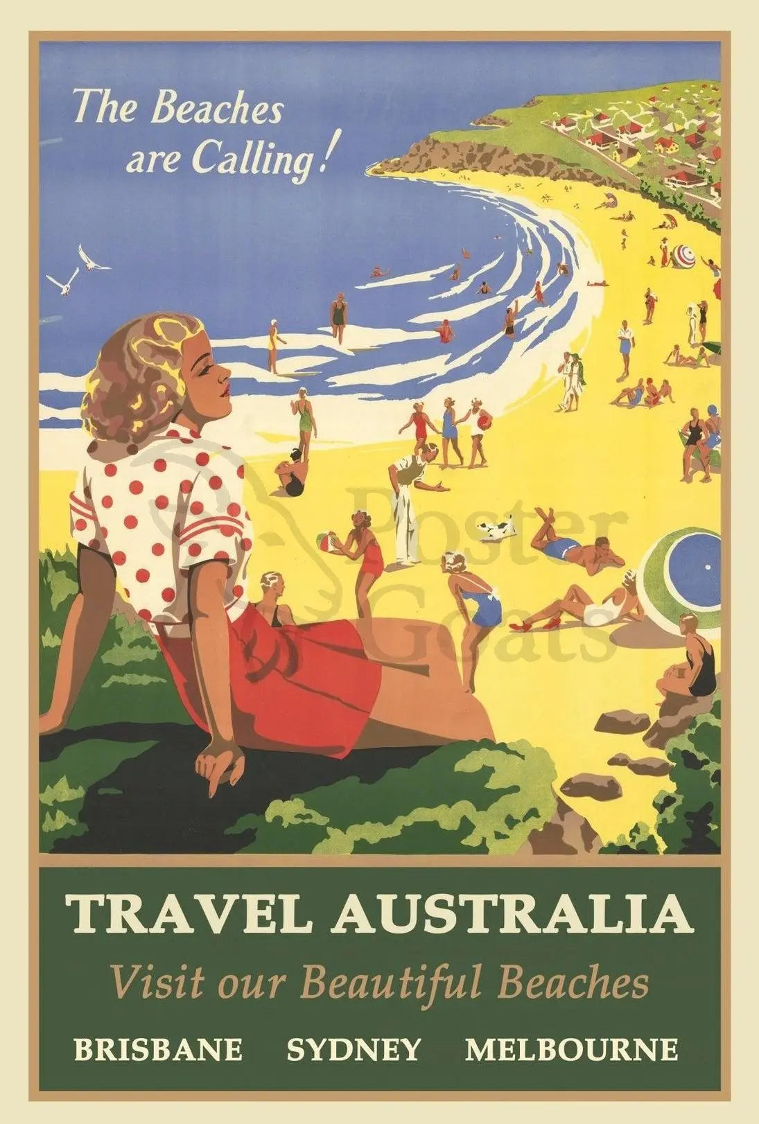 Vintage Australian Beach Travel Poster: Sydney, Melbourne, Brisbane PosterGoat