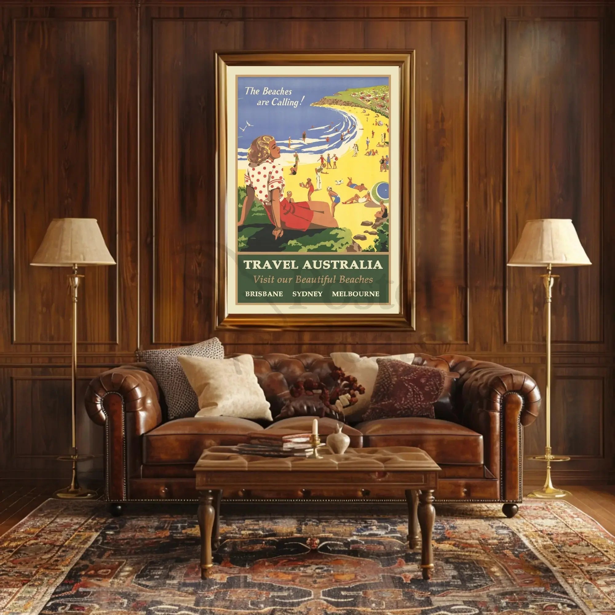 Vintage Australian Beach Travel Poster: Sydney, Melbourne, Brisbane PosterGoat