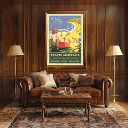 Vintage Australian Beach Travel Poster: Sydney, Melbourne, Brisbane PosterGoat
