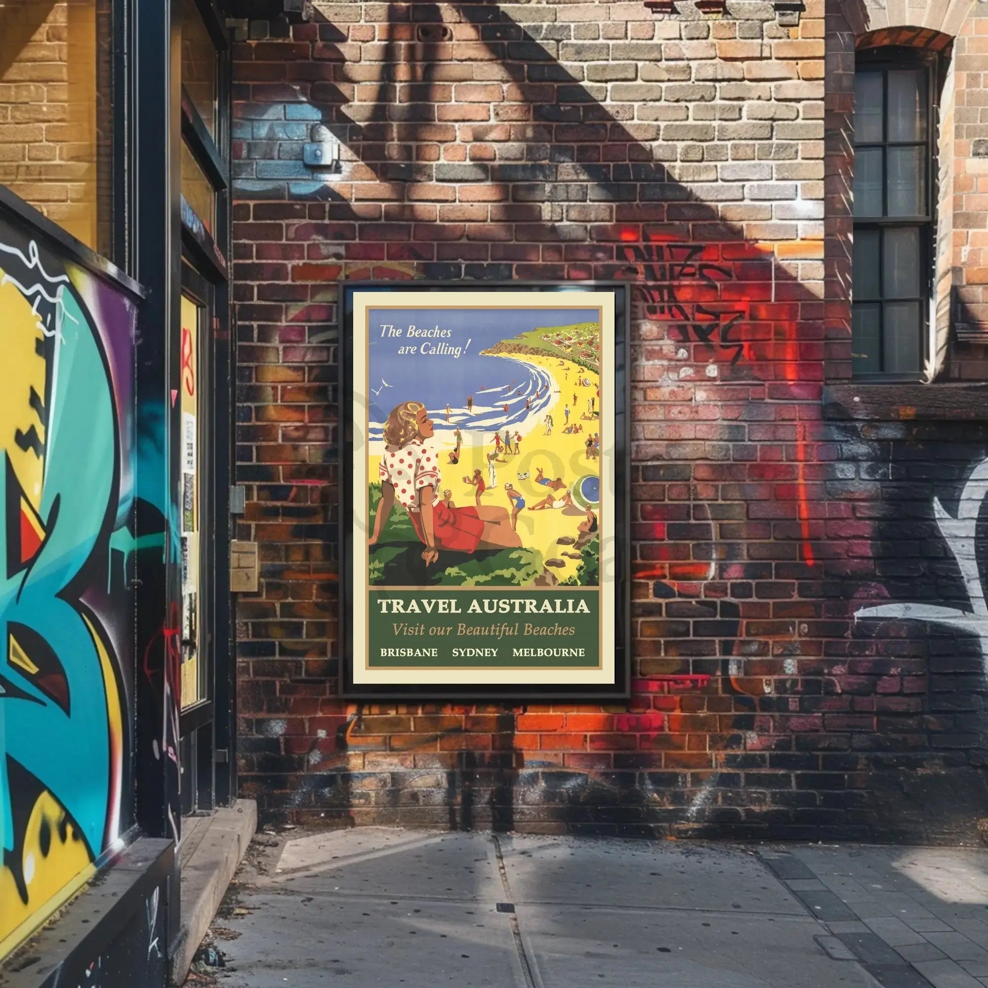 Vintage Australian Beach Travel Poster: Sydney, Melbourne, Brisbane PosterGoat