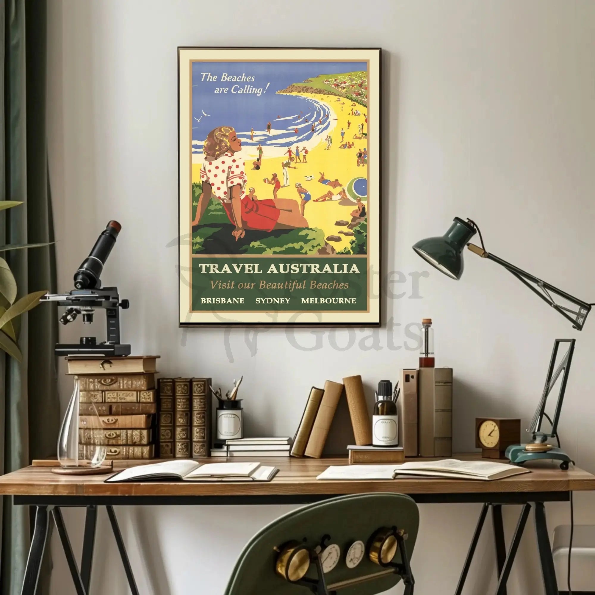 Vintage Australian Beach Travel Poster: Sydney, Melbourne, Brisbane PosterGoat