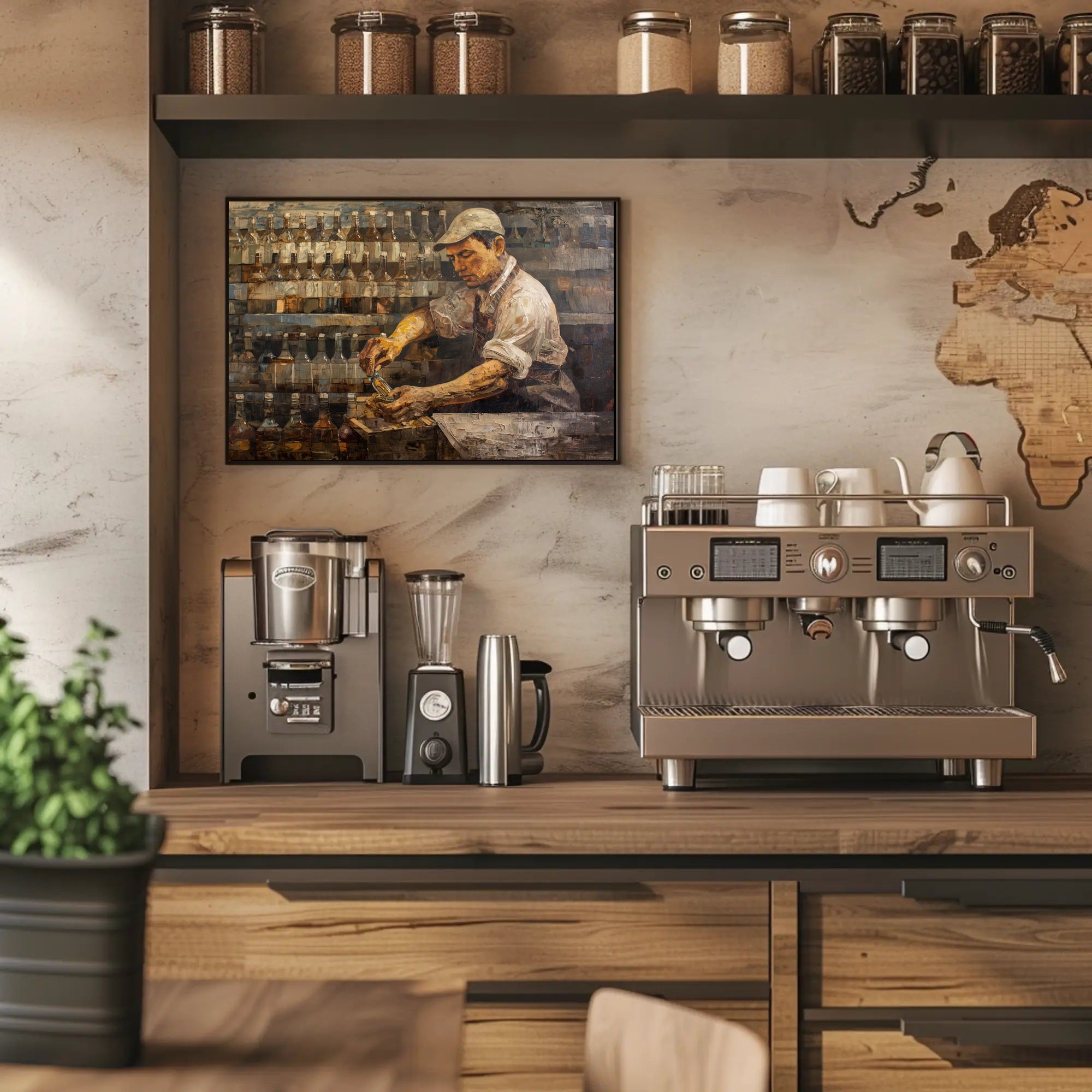 Vintage Bartender Immortalized in Artistic Poster PosterGoat