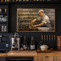 Vintage Bartender Immortalized in Artistic Poster PosterGoat