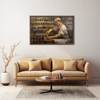 Vintage Bartender Immortalized in Artistic Poster PosterGoat
