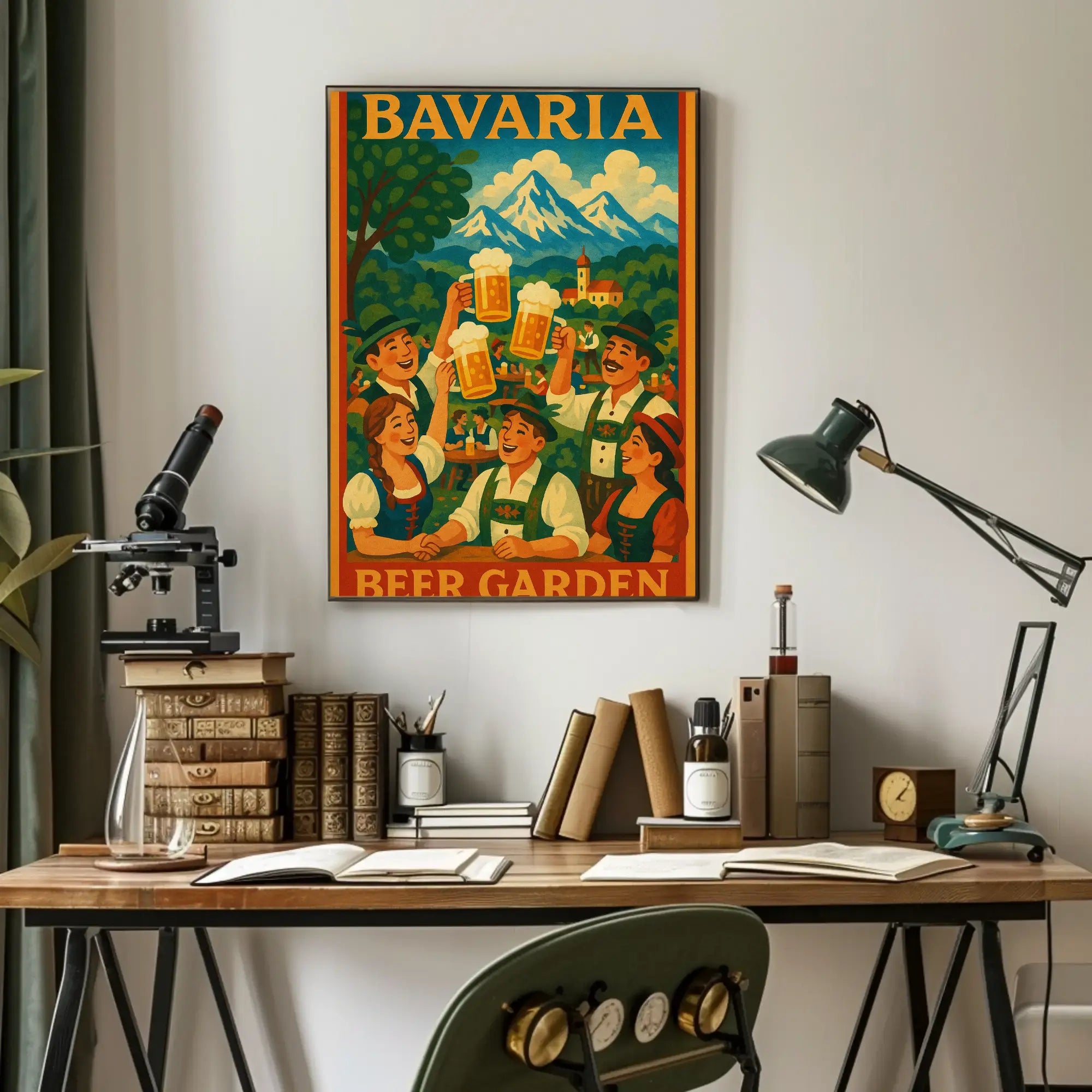 Vintage Bavarian Beer Garden Celebration Cultural Poster PosterGoat