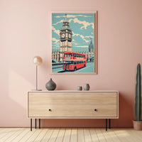 Vintage Big Ben and Red Bus Travel Poster PosterGoat