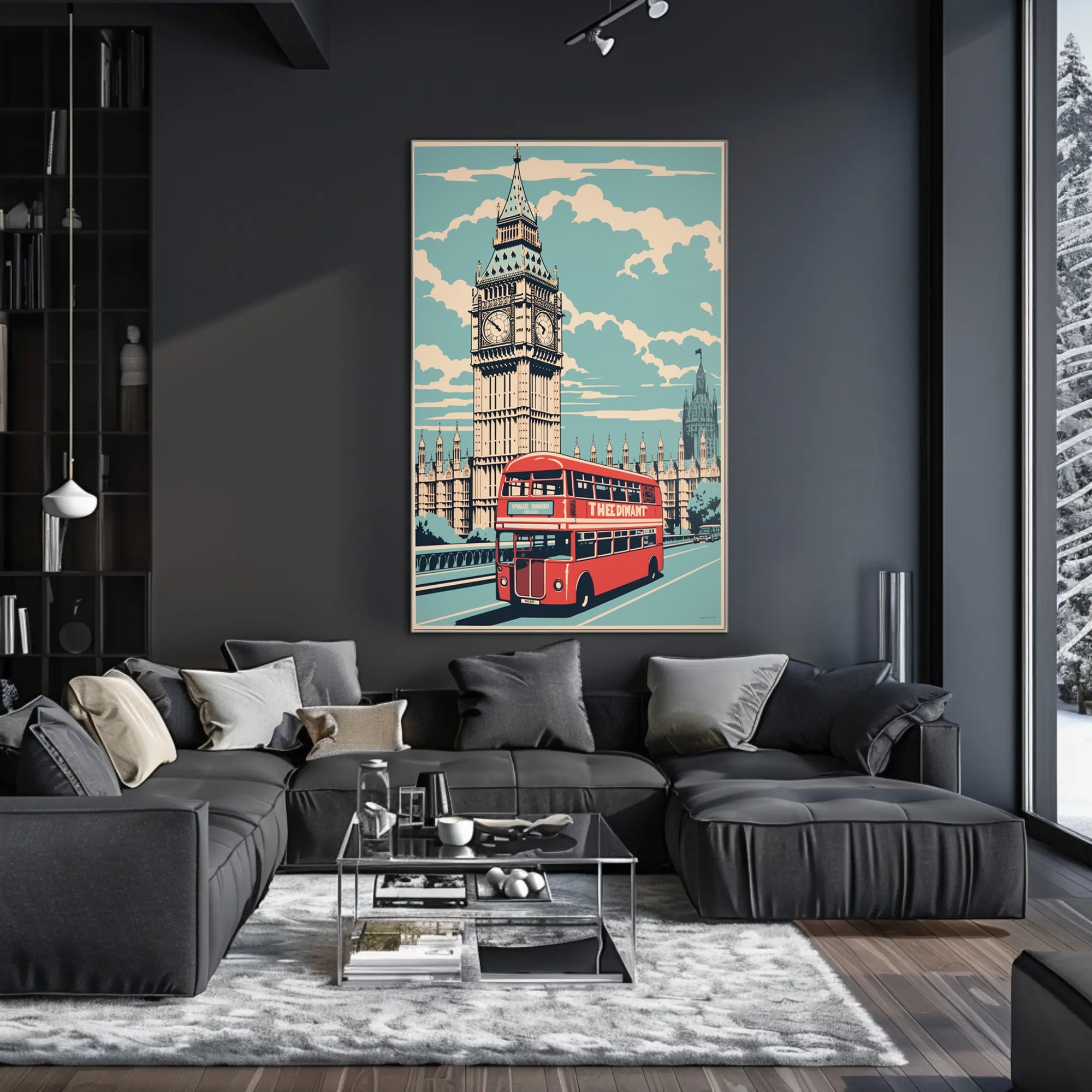 Vintage Big Ben and Red Bus Travel Poster PosterGoat