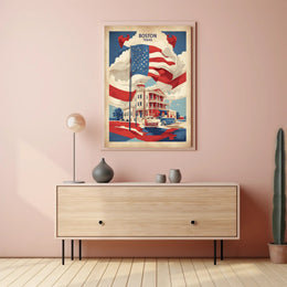 Vintage Boston Scene with Patriotic Flair Heritage Poster PosterGoat