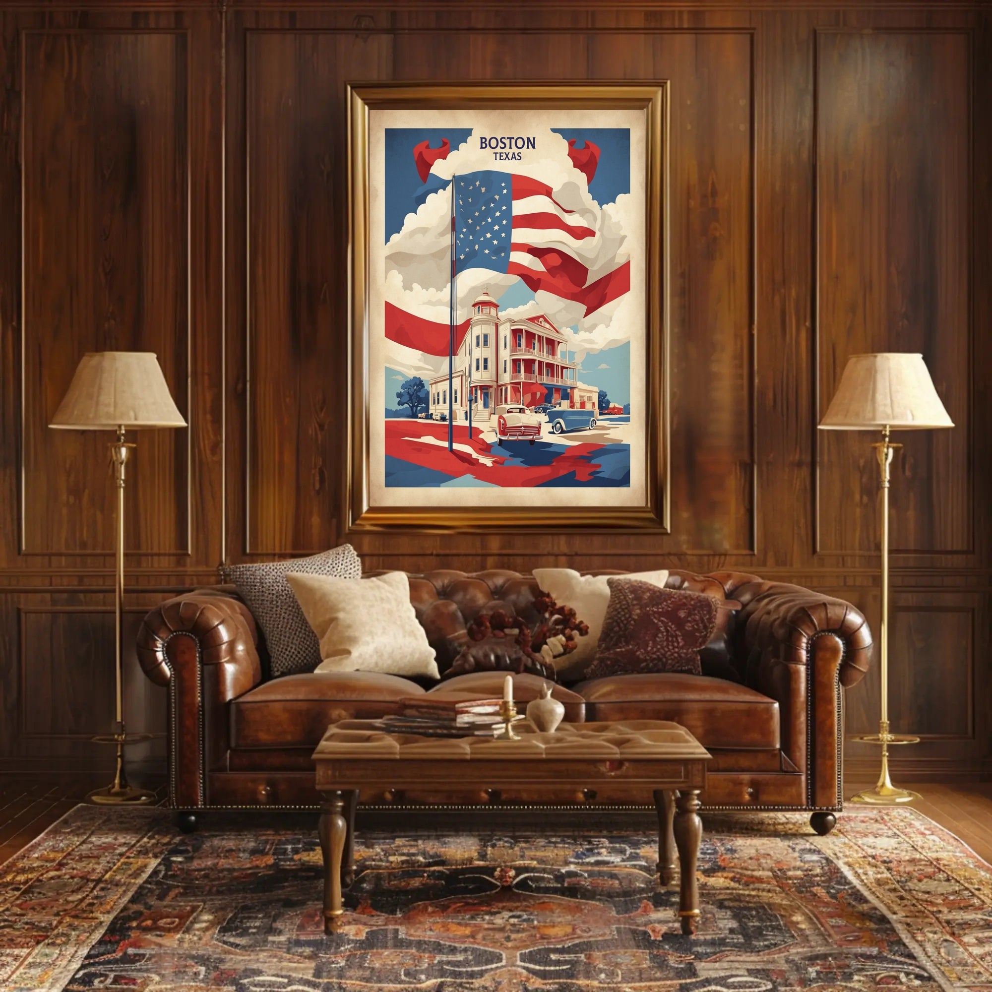 Vintage Boston Scene with Patriotic Flair Heritage Poster PosterGoat