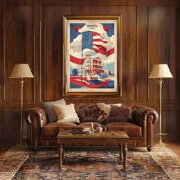Vintage Boston Scene with Patriotic Flair Heritage Poster PosterGoat