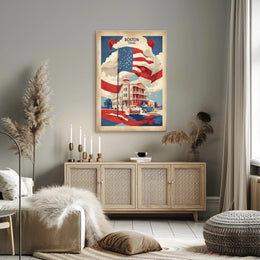 Vintage Boston Scene with Patriotic Flair Heritage Poster PosterGoat
