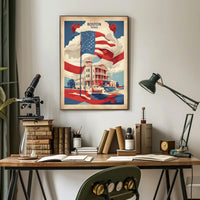 Vintage Boston Scene with Patriotic Flair Heritage Poster PosterGoat