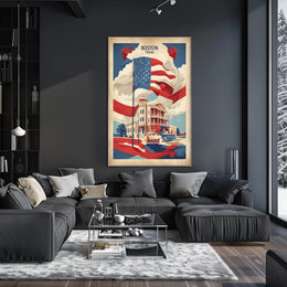 Vintage Boston Scene with Patriotic Flair Heritage Poster PosterGoat