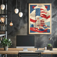 Vintage Boston Scene with Patriotic Flair Heritage Poster PosterGoat